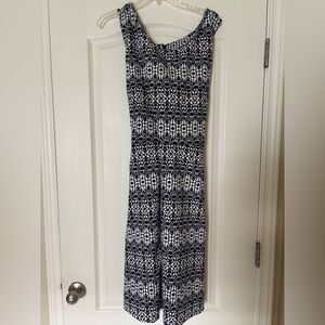 NEW Talbots 3X Women's Blue white Sleeveless Geometric print dress midi career